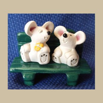 Mice Couple in love green bench #340 B