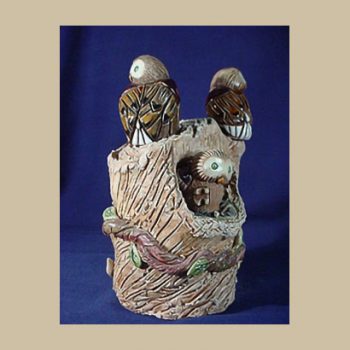 3 little Owls on tree trunk #BR52v2