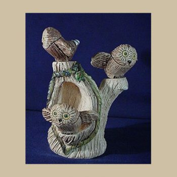 3 little Owls on tree trunk #BR52