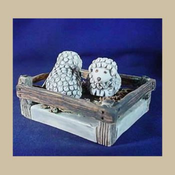 two little Sheep in wood corral #OT17